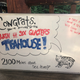 Sign: "Congrats, you've arrived t the Plain of Six Glaciers Teahouse!